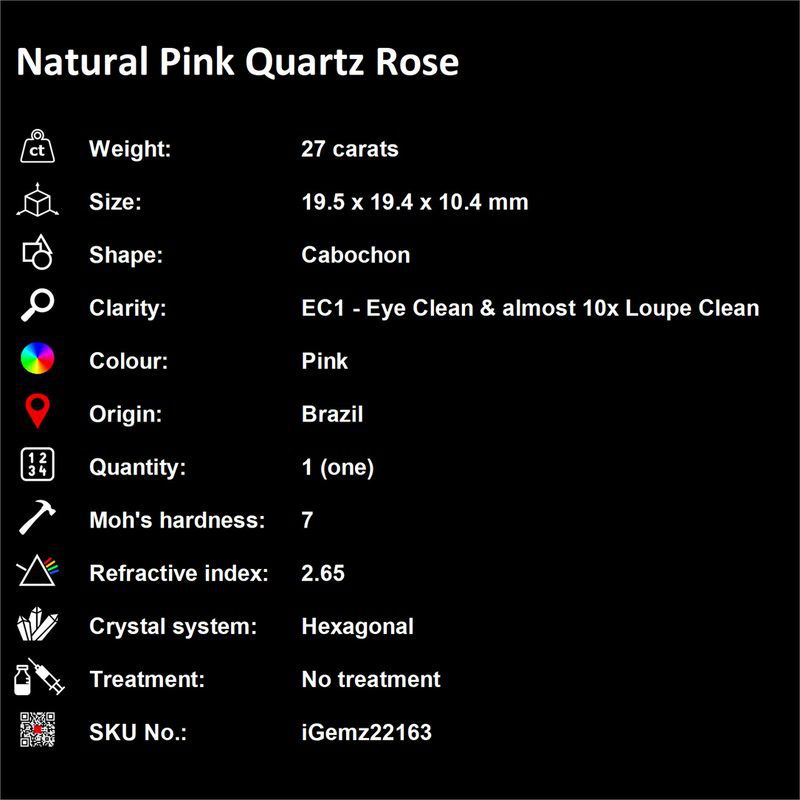 iGemz22163.6 27 ct Pink Rose Quartz - iGemz22163